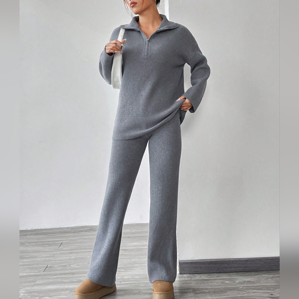 Half Zip Drop Shoulder Sweater & Knit Pants - Picture 4 of 6